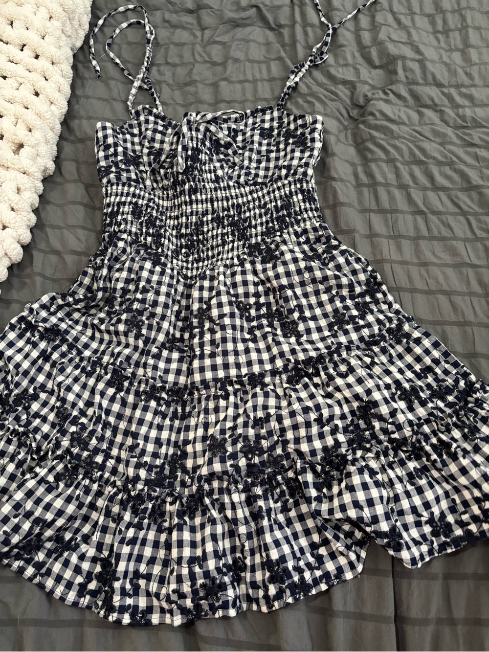 Francesca's Navy and White Gingham Sundress with Ruffle Hem